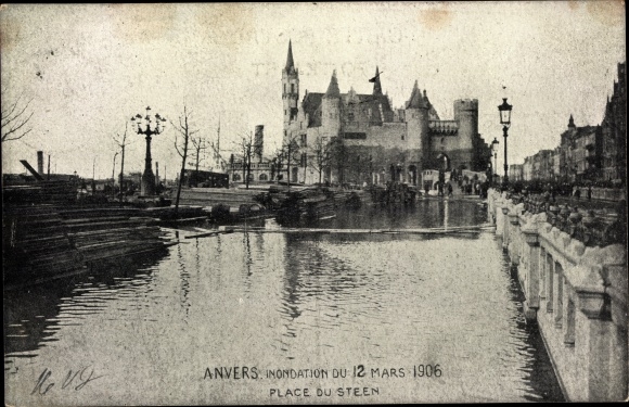 Postcard Antwerp Antwerp Flanders, Flood of March 12, 1906, Place du Steen