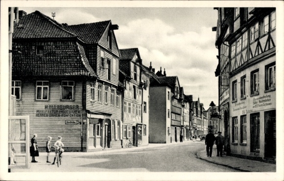 Photo Postcard Peine in Lower Saxony, dam, street area, fashion goods H. Marburger