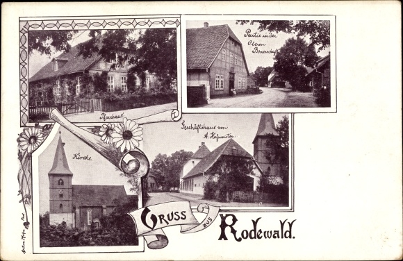 Postcard Rodewald Steimbke Lower Saxony, commercial building, church, rectory