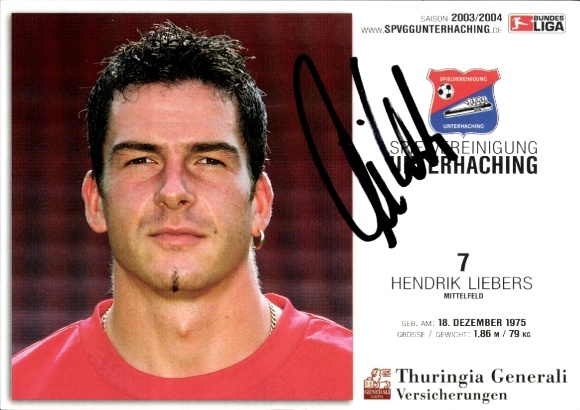 Autograph card footballer Hendrik Liebers, SpVgg Unterhaching, autograph