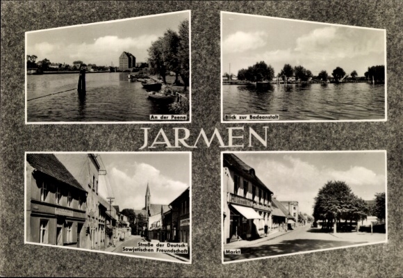 Postcard Jarmen in Western Pomerania, An der Peene, swimming pool, Street of German Soviet Friendship