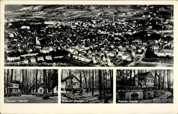 Ak Forchheim in Oberfranken Bayern, Luftaufnahme von  Kaiser-Keller, unschlüssige Landschaft