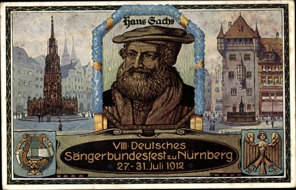 Passepartout PC Nuremberg in Middle Franconia Bavaria, 8th German Singers&#39; Association Festival 1912, Hans Sachs