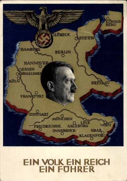 Postal stationery Postcard Klein, One People, One Reich, One Führer, Anschluss of Austria 1938, Greater Germany