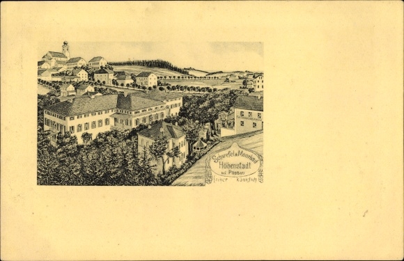 Kunstenaarskaart Höhenstadt Fürstenzell in het district Passau in Neder-Beieren, uitzicht op de zwavel- en modderbaden