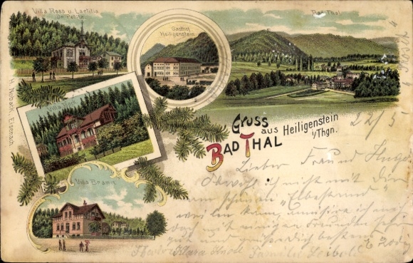 Chromo-Litho Bad Thal Ruhla in Thuringia, Gasthof Heiligenstein, Villa Beck, Villa Braun, Villa Laetitia