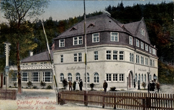 Ak Neumühle an der Elster Greiz in Thüringen, Sommerfrische, Gasthof Neumühle, Naturlandschaft, G