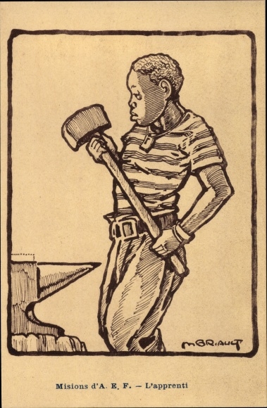 Artist PC Briault, M., L&#39;apprenti, young man with hammer