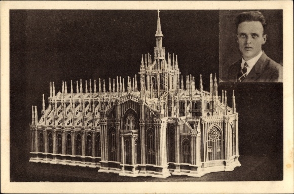 Postcard Model of the Milan Cathedral, fretwork and carving by Erich Winkler from Duisburg