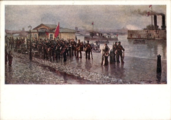 Artysta KP Władimirow, Petersburg, rewolucja rosyjska, krążownik pancerny Aurora, łódź torpedowa