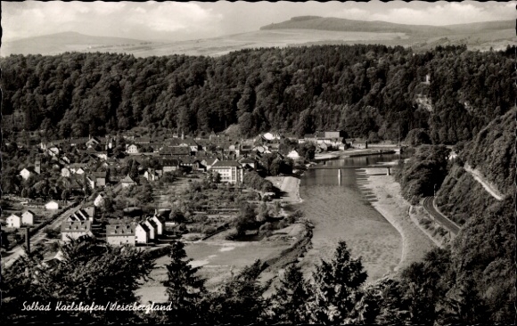 Postcard Aerzen in the Weserbergland, panoramic view of Karlshafen, river, trees, houses