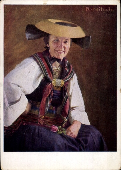 Artist Postcard Nitsch, R., Vierlande, Woman in Folk Costume
