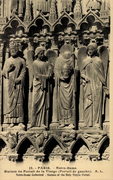 CPA Parijs IV, Notre-Dame, Statues du Portail de la Vierge