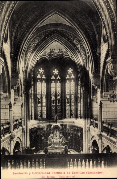 Postcard Santander Cantabria Spain, Seminario y Universidad Pontificia de Comillas, church, vertical