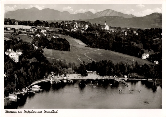 Postcard Murnau am Staffelsee, beach, mountain landscape