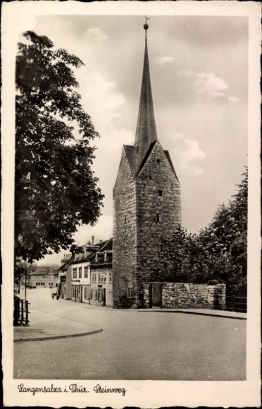Postcard Bad Langensalza in Thuringia, Langensalza i. Thir, Steinweg, architecture, water tower