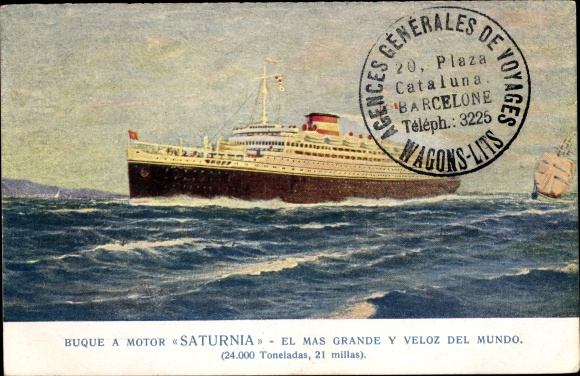 Ansichtkaart stoomboot Saturnia, Cosulich Line Trieste