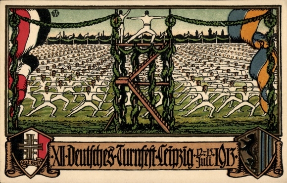 Ganzsachen Ak Leipzig Sachsen, Neues Rathaus, 12. Deutsches Turnfest, Kaiserreichsflagge, Jahnkreuz