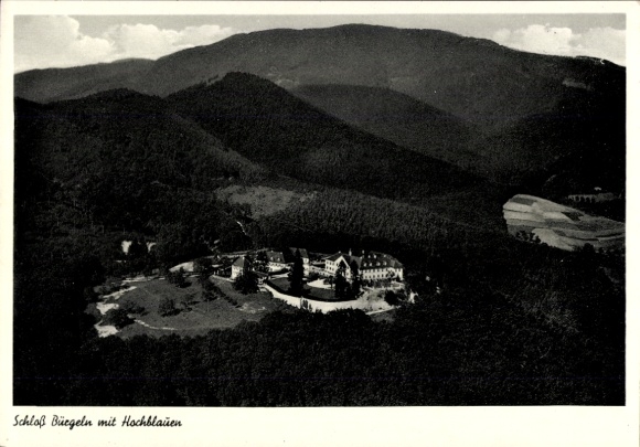 Postcard Obereggenen Schliengen in the Black Forest, Bürgeln Castle, aerial photograph, Blauen