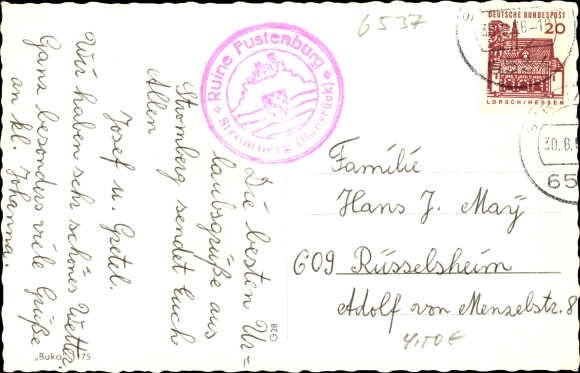 Postcard Stromberg im Hunsrück, view of the town, hotel, spa, Fustenburg, youth hostel