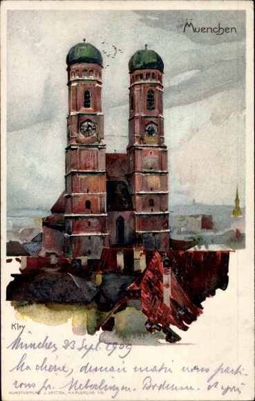 Kunstenaar litho Kley, Heinrich, München Beieren, Frauenkirche