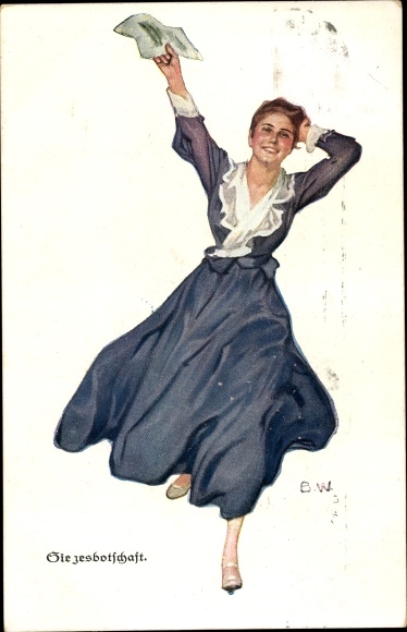 Artist PC Wennerberg, Bruno, message of victory, woman with letter