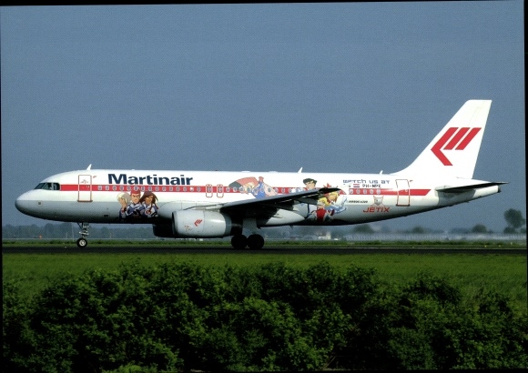Postcard Dutch passenger aircraft, Martinair, Airbus A320-232