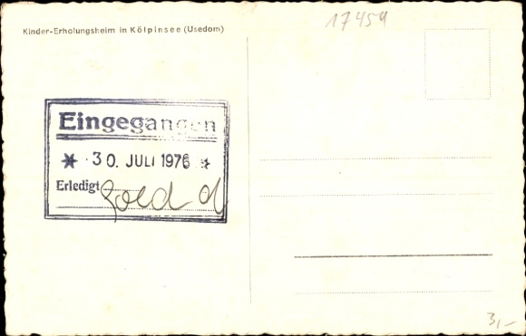 Postcard Ostseebad Kölpinsee on Usedom, children's recreation home