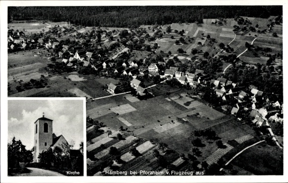 Ak Hamberg Neuhausen im Enzkreis Baden Württemberg, Fliegeraufnahme, Kirche