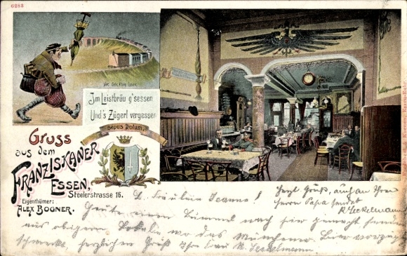 Postcard Essen in the Ruhr area, Gasthof Franziskaner, Steelerstraße 16, coat of arms