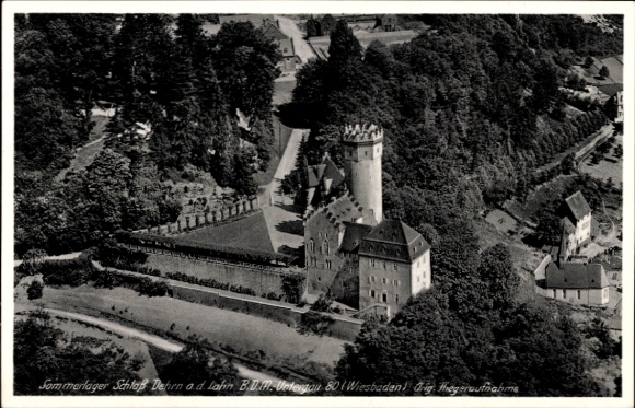Postcard Dehrn Runkel an der Lahn, castle, aerial view