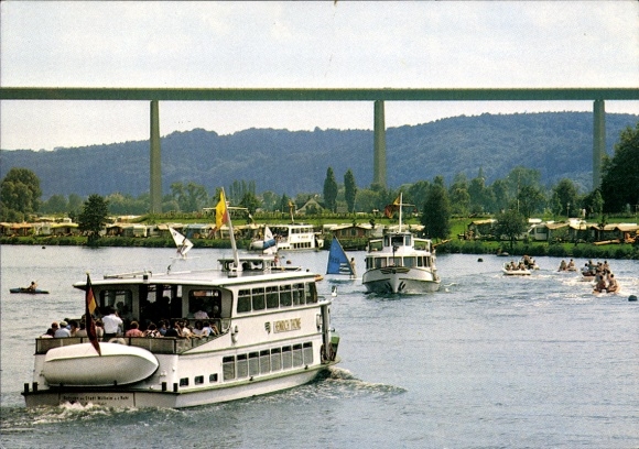 Postcard Mülheim an der Ruhr, Ruhr Valley Bridge, ships