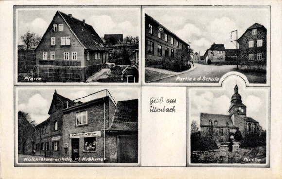Postcard Utenbach Apolda in Weimarer Land Thuringia, parish, party at the school, colonial goods Krähmer