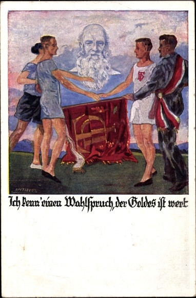 Kunstenaar ansichtkaart Amtsberg, Otto, ik ken een motto dat zijn gewicht in goud waard is, Turner, Turnvater Jahn
