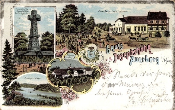 Chromo-Litho Südharz, Josephshöhe observation tower, Auerberg, observation tower, guesthouse, castle