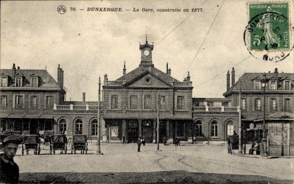 Postcard Dunkerque Dunkirk North, station front from 1877