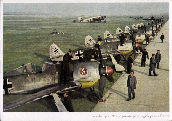 Postcard German Air Force, fighter aircraft Focke Wulf Fw 190 F 2, squadron emblem Micky Mouse, II. SchG 2