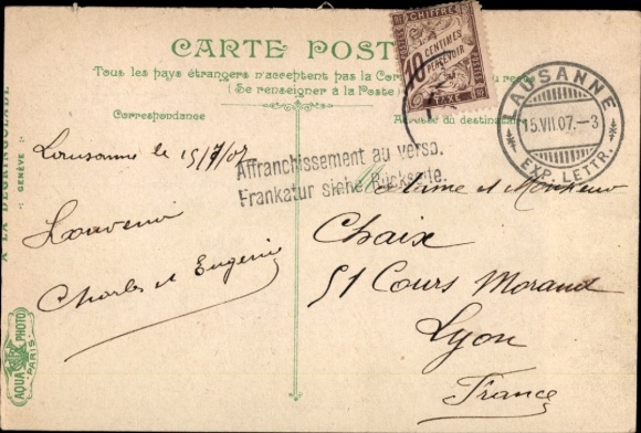 KP Genewa, Szwajcaria, statek w porcie, Quai des Bergues, stempel pocztowy, stary