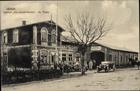 Postcard Idstedt Schleswig Holstein, Gasthof Zur Idstedt Kirche, owner A. Thies