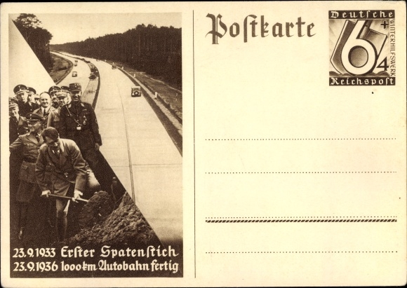 Ganzsachen Ak Hitler, Autobahn, Erster Spatenstich 23.9.1933