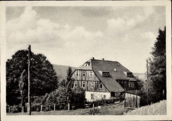 Postcard Dönschten Dippoldiswalde Osterzgebirge, school and hostel, nature photo, lots of green