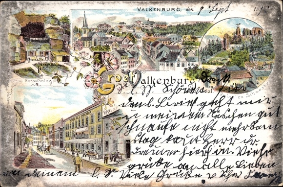 Lithograph Valkenburg Südholland, Rock House, Ruine and Schaesberg