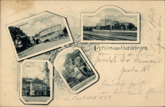 Ak Gardelegen in der Altmark, Bahnhof, Salzwedeler Tor, Rathaus, Denkmal