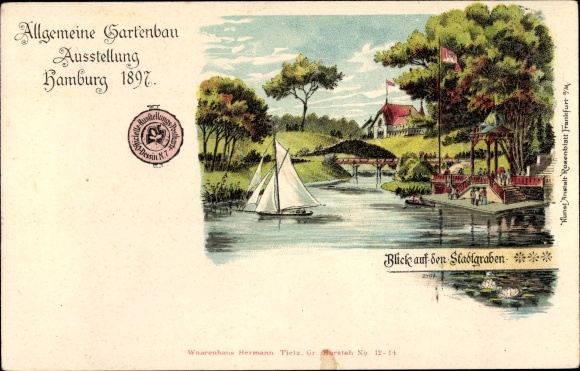 Chromo-Litho Hamburg Mitte Altstadt, General Horticultural Exhibition 1897, Stadtgraben