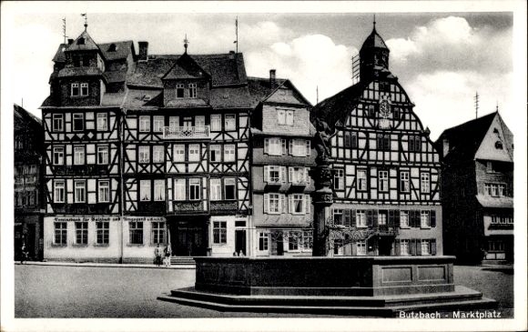 Postcard Butzbach im Taunus Hesse, market square, half-timbered houses