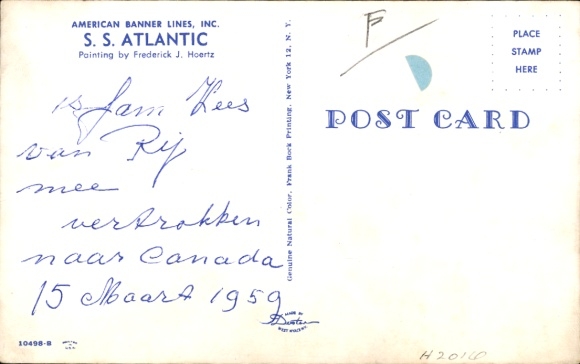 Kunstenaar Ak Hoertz, Frederick J., passagiersschip SS Atlantic, American Banner Lines
