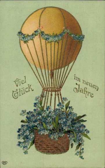 Embossed PC Happy New Year, balloon with forget-me-not