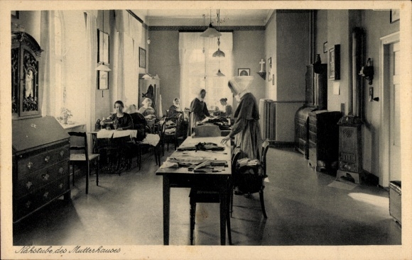 Postcard Flensburg in Schleswig Holstein, Deaconess Motherhouse, Sewing Room