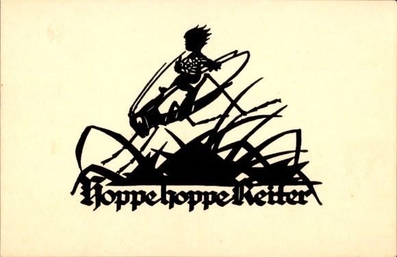 Paper cut Postcard Schwindt, AM, Hoppe Hoppe rider, grasshopper