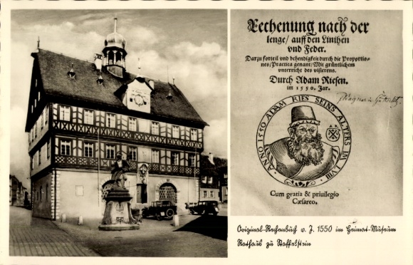 Postcard Staffelstein Upper Franconia, Town Hall, arithmetic book by Adam Riese